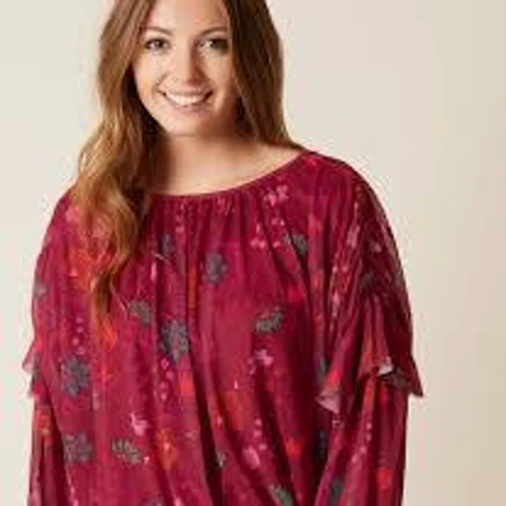 Free People Wild Honey Red Berry balloon sleeve flowy floral drop shoulder small
